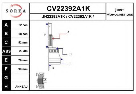 EAI CV22392A1K Шарнирный комплект, приводной вал для OPEL VITA C (Опель Vита c) EAI CV22392A1K Шарнирный комплект, приводной вал для OPEL VITA C (Опель Vита c)
