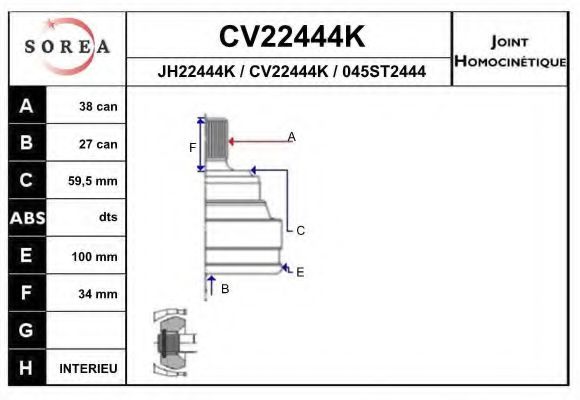 EAI CV22444K Шарнирный комплект, приводной вал для AUDI (Ауди) EAI CV22444K Шарнирный комплект, приводной вал для AUDI (Ауди)