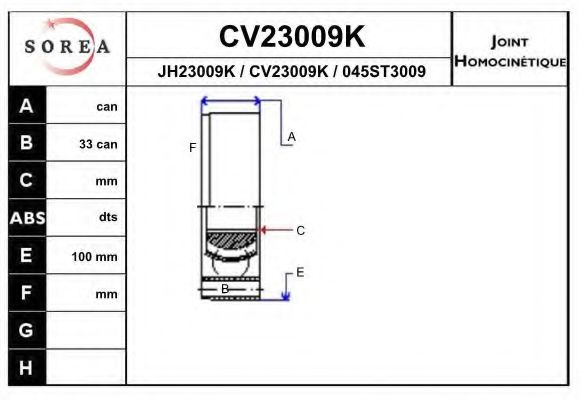 EAI CV23009K Шарнирный комплект, приводной вал для VOLKSWAGEN NOVO FUSCA (Фольксваген Ноvо фусcа) EAI CV23009K Шарнирный комплект, приводной вал для VOLKSWAGEN NOVO FUSCA (Фольксваген Ноvо фусcа)