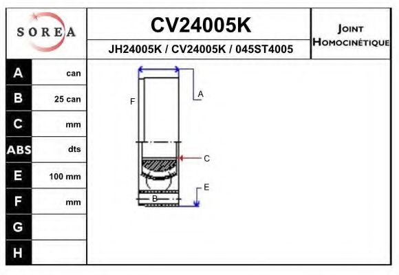 EAI CV24005K Шарнирный комплект, приводной вал для AUDI 100 (Ауди 100) EAI CV24005K Шарнирный комплект, приводной вал для AUDI 100 (Ауди 100)