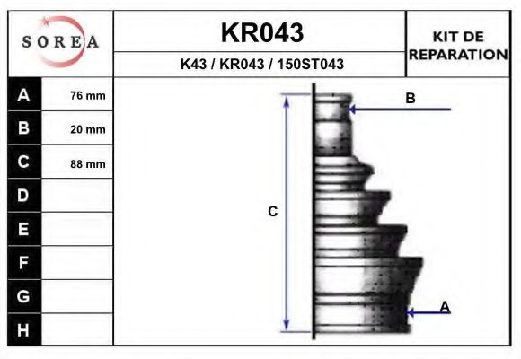 EAI KR043 Комплект пылника, приводной вал для NISSAN PULSAR VI (Ниссан Пулсар vи) EAI KR043 Комплект пылника, приводной вал для NISSAN PULSAR VI (Ниссан Пулсар vи)