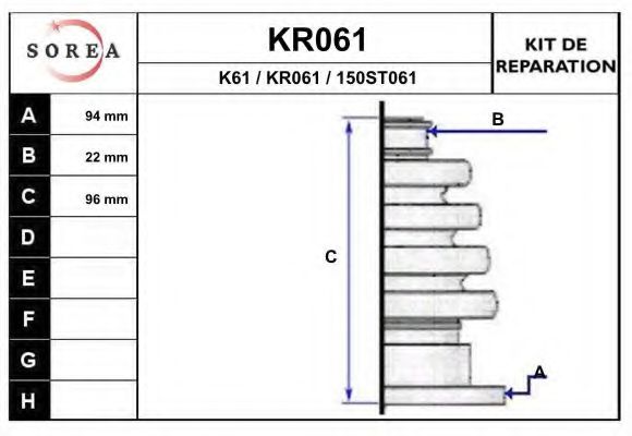EAI KR061 Комплект пылника, приводной вал для SEAT (Сеат) EAI KR061 Комплект пылника, приводной вал для SEAT (Сеат)