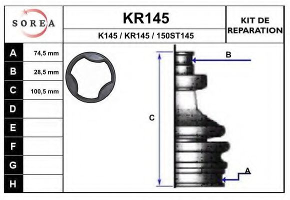 EAI KR145 Комплект пылника, приводной вал для FORD (Форд) EAI KR145 Комплект пылника, приводной вал для FORD (Форд)