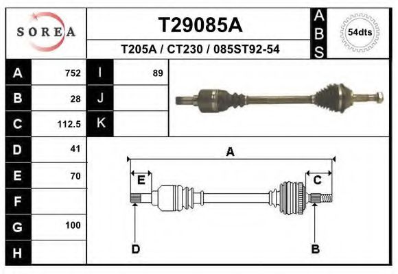 EAI T29085A Приводной вал для CITROëN (Cитроëн) EAI T29085A Приводной вал для CITROëN (Cитроëн)