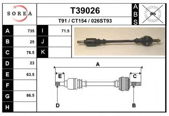 EAI T39026 Приводной вал для PEUGEOT 305 II (Пежо 305 2) EAI T39026 Приводной вал для PEUGEOT 305 II (Пежо 305 2)