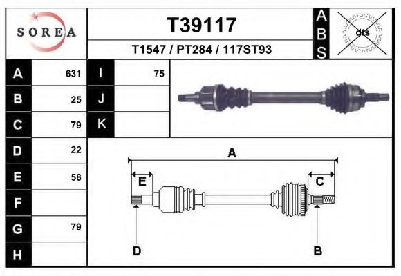 EAI T39117 Приводной вал для PEUGEOT (Пежо) EAI T39117 Приводной вал для PEUGEOT (Пежо)