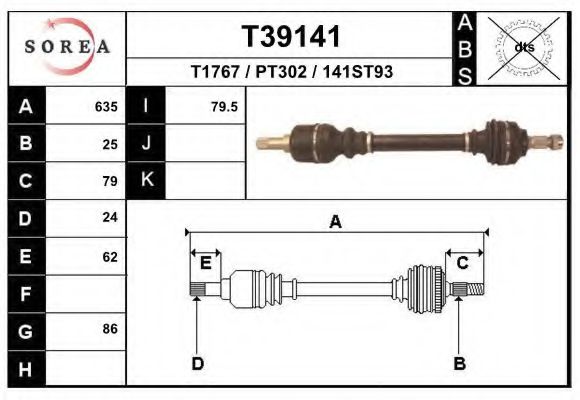 EAI T39141 Приводной вал для PEUGEOT (Пежо) EAI T39141 Приводной вал для PEUGEOT (Пежо)
