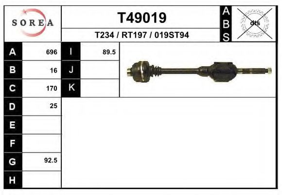 EAI T49019 Приводной вал для RENAULT ESTAFETTE (Рено Эстафэттэ) EAI T49019 Приводной вал для RENAULT ESTAFETTE (Рено Эстафэттэ)