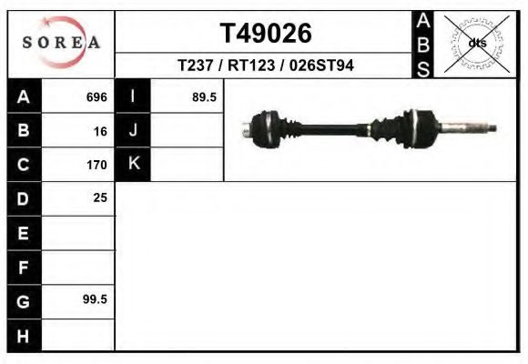 EAI T49026 Приводной вал для RENAULT ESTAFETTE (Рено Эстафэттэ) EAI T49026 Приводной вал для RENAULT ESTAFETTE (Рено Эстафэттэ)