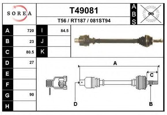 EAI T49081 Приводной вал для RENAULT (Рено) EAI T49081 Приводной вал для RENAULT (Рено)