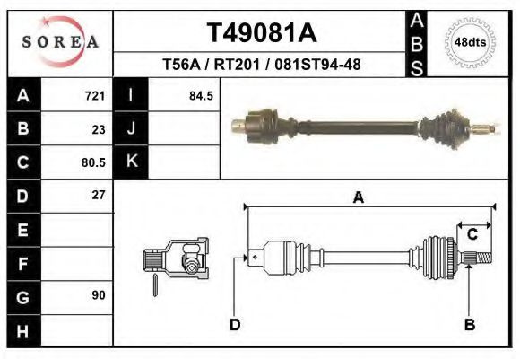 EAI T49081A Приводной вал для RENAULT (Рено) EAI T49081A Приводной вал для RENAULT (Рено)
