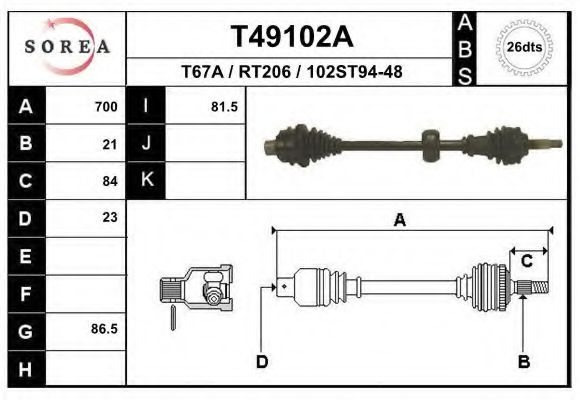 EAI T49102A Приводной вал для RENAULT CLIO I (Рено Cлио и) EAI T49102A Приводной вал для RENAULT CLIO I (Рено Cлио и)