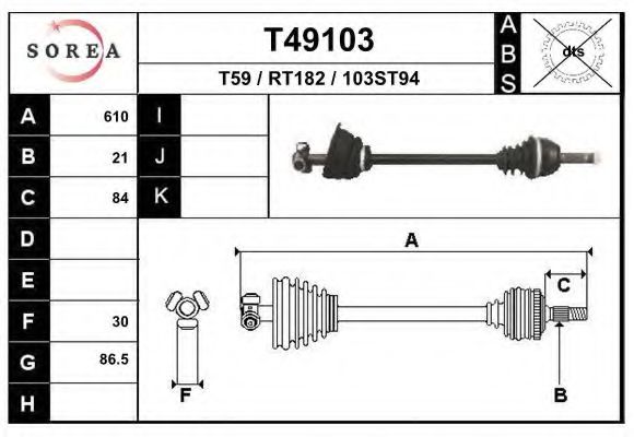 EAI T49103 Приводной вал для RENAULT CLIO I (Рено Cлио и) EAI T49103 Приводной вал для RENAULT CLIO I (Рено Cлио и)