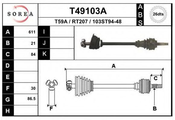 EAI T49103A Приводной вал для RENAULT CLIO I (Рено Cлио и) EAI T49103A Приводной вал для RENAULT CLIO I (Рено Cлио и)