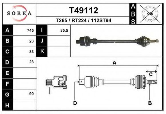 EAI T49112 Приводной вал для RENAULT LAGUNA I (Рено Лагуна 1) EAI T49112 Приводной вал для RENAULT LAGUNA I (Рено Лагуна 1)