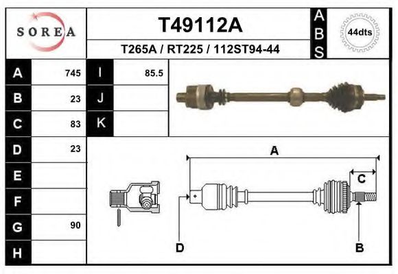 EAI T49112A Приводной вал для RENAULT LAGUNA I (Рено Лагуна 1) EAI T49112A Приводной вал для RENAULT LAGUNA I (Рено Лагуна 1)