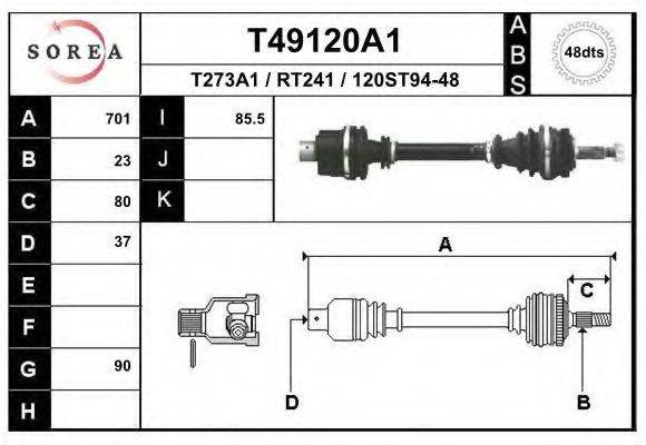 EAI T49120A1 Приводной вал для RENAULT (Рено) EAI T49120A1 Приводной вал для RENAULT (Рено)