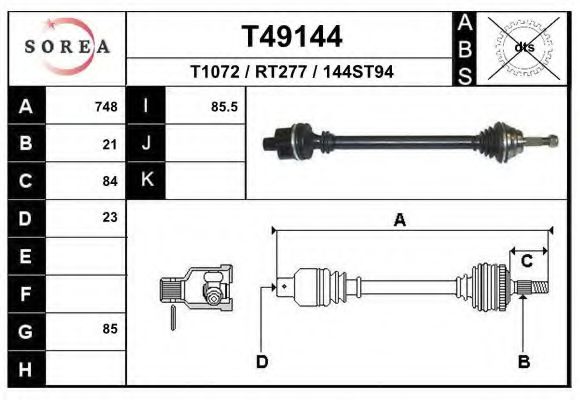 EAI T49144 Приводной вал для RENAULT LAGUNA I (Рено Лагуна 1) EAI T49144 Приводной вал для RENAULT LAGUNA I (Рено Лагуна 1)