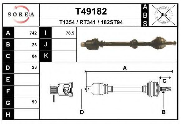 EAI T49182 Приводной вал для RENAULT LAGUNA I (Рено Лагуна 1) EAI T49182 Приводной вал для RENAULT LAGUNA I (Рено Лагуна 1)