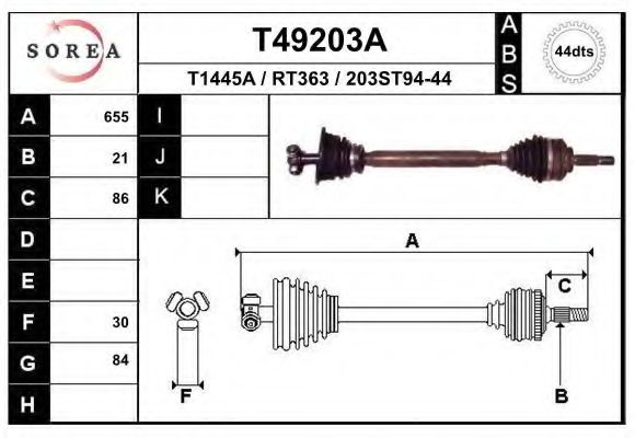 EAI T49203A Приводной вал для RENAULT MEGANE I (Рено Меган 1) EAI T49203A Приводной вал для RENAULT MEGANE I (Рено Меган 1)