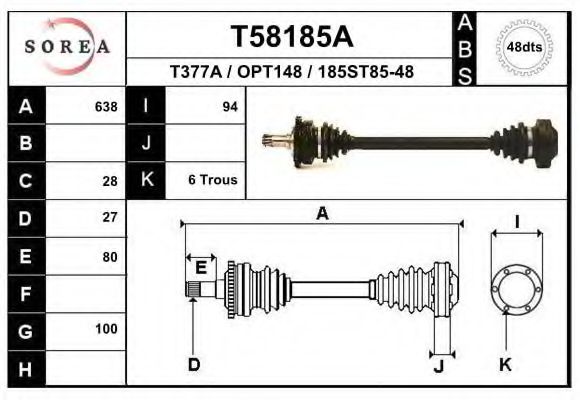 EAI T58185A Приводной вал для OPEL OMEGA B (Опель Омега б) EAI T58185A Приводной вал для OPEL OMEGA B (Опель Омега б)