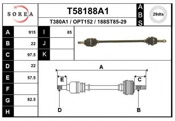 EAI T58188A1 Приводной вал для OPEL VITA B (Опель Vита б) EAI T58188A1 Приводной вал для OPEL VITA B (Опель Vита б)