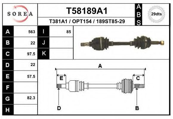 EAI T58189A1 Приводной вал для OPEL VITA B (Опель Vита б) EAI T58189A1 Приводной вал для OPEL VITA B (Опель Vита б)