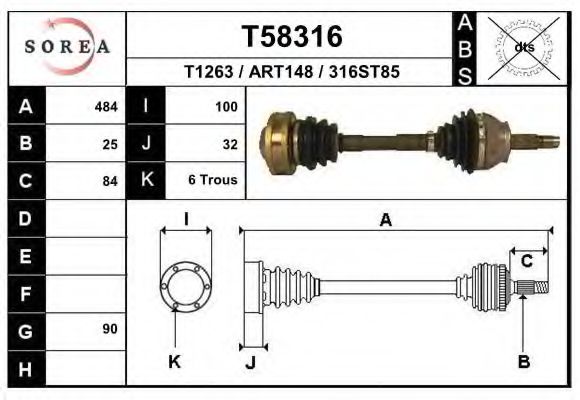 EAI T58316 Приводной вал для ALFA ROMEO 145 (Альфа ромео 145) EAI T58316 Приводной вал для ALFA ROMEO 145 (Альфа ромео 145)