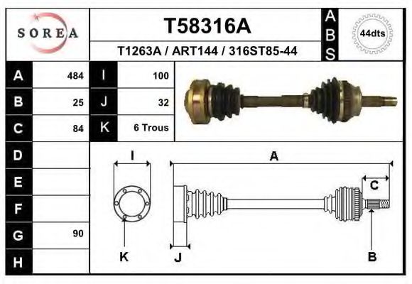 EAI T58316A Приводной вал для ALFA ROMEO 146 (Альфа ромео 146) EAI T58316A Приводной вал для ALFA ROMEO 146 (Альфа ромео 146)