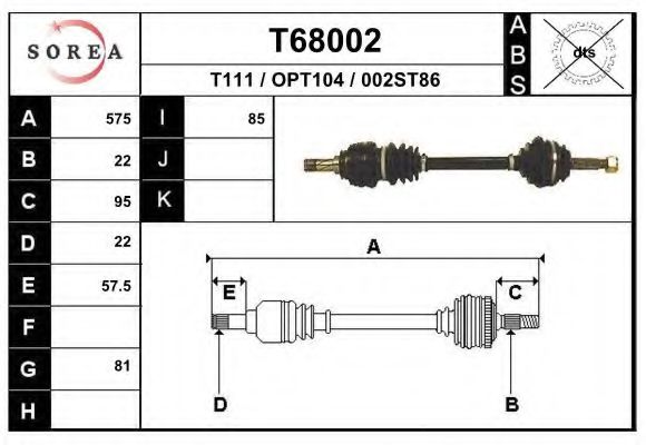 EAI T68002 Приводной вал для OPEL ASCONA C (Опель Асcона c) EAI T68002 Приводной вал для OPEL ASCONA C (Опель Асcона c)