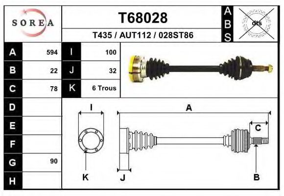 EAI T68028 Приводной вал для AUDI COUPE (Ауди Cоупэ) EAI T68028 Приводной вал для AUDI COUPE (Ауди Cоупэ)