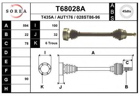 EAI T68028A Приводной вал для AUDI 80 (Ауди 80) EAI T68028A Приводной вал для AUDI 80 (Ауди 80)