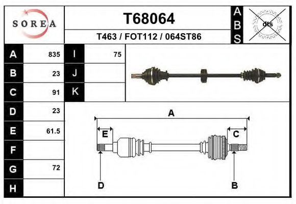 EAI T68064 Приводной вал для FORD FIESTA (Форд Фиэста) EAI T68064 Приводной вал для FORD FIESTA (Форд Фиэста)