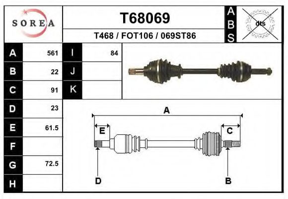 EAI T68069 Приводной вал для FORD FIESTA (Форд Фиэста) EAI T68069 Приводной вал для FORD FIESTA (Форд Фиэста)