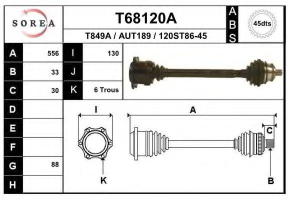 EAI T68120A Приводной вал для AUDI 90 (Ауди 90) EAI T68120A Приводной вал для AUDI 90 (Ауди 90)