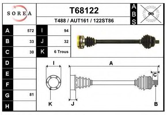 EAI T68122 Приводной вал для AUDI (Ауди) EAI T68122 Приводной вал для AUDI (Ауди)