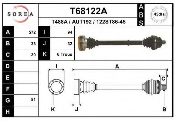 EAI T68122A Приводной вал для AUDI (Ауди) EAI T68122A Приводной вал для AUDI (Ауди)