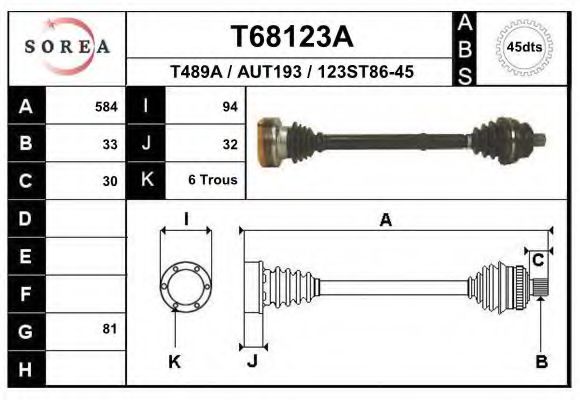 EAI T68123A Приводной вал для AUDI (Ауди) EAI T68123A Приводной вал для AUDI (Ауди)