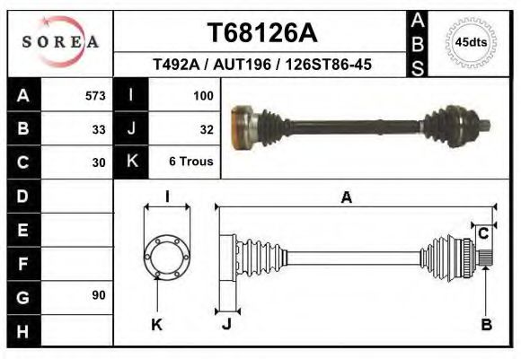 EAI T68126A Приводной вал для AUDI 90 (Ауди 90) EAI T68126A Приводной вал для AUDI 90 (Ауди 90)