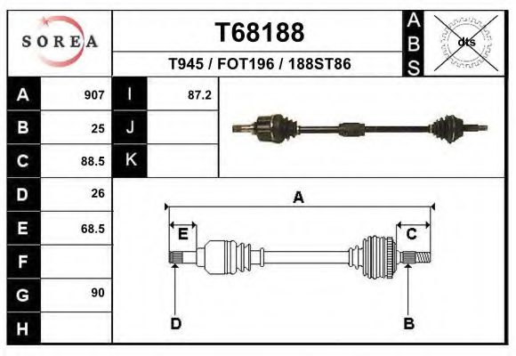 EAI T68188 Приводной вал 