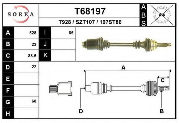 EAI T68197 Приводной вал для SUZUKI ALTO (Сузуки Алто) EAI T68197 Приводной вал для SUZUKI ALTO (Сузуки Алто)