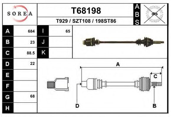 EAI T68198 Приводной вал для SUZUKI ALTO (Сузуки Алто) EAI T68198 Приводной вал для SUZUKI ALTO (Сузуки Алто)
