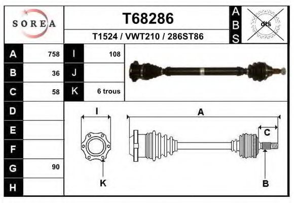 EAI T68286 Приводной вал 