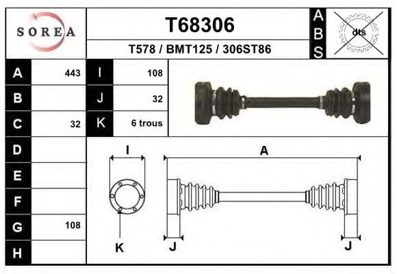 EAI T68306 Приводной вал для BMW (Бмв) EAI T68306 Приводной вал для BMW (Бмв)