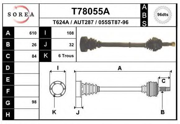 EAI T78055A Приводной вал для AUDI 80 (Ауди 80) EAI T78055A Приводной вал для AUDI 80 (Ауди 80)