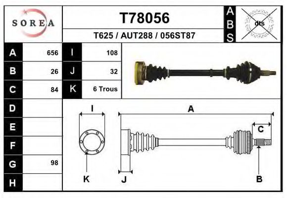 EAI T78056 Приводной вал для AUDI 80 (Ауди 80) EAI T78056 Приводной вал для AUDI 80 (Ауди 80)