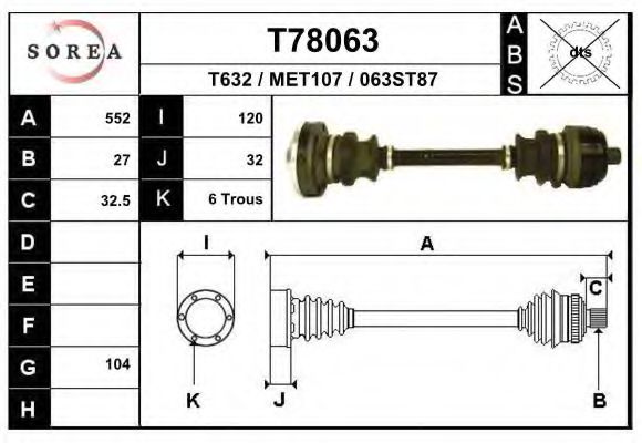 EAI T78063 Приводной вал для MERCEDESBENZ (Мерседес бенц) EAI T78063 Приводной вал для MERCEDESBENZ (Мерседес бенц)