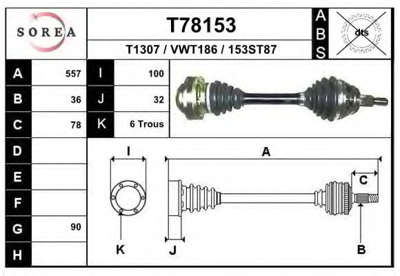 EAI T78153 Приводной вал для VOLKSWAGEN GOLF IV (Фольксваген Гольф 4) EAI T78153 Приводной вал для VOLKSWAGEN GOLF IV (Фольксваген Гольф 4)