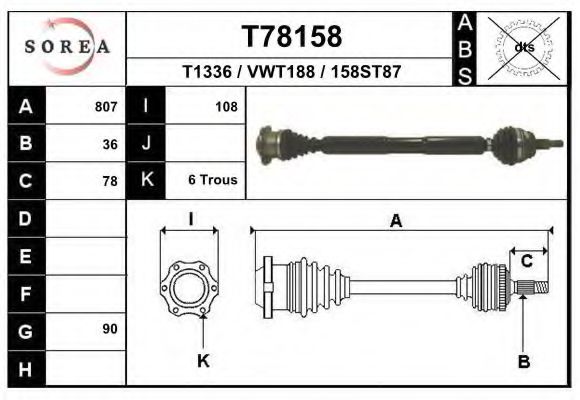 EAI T78158 Приводной вал для VOLKSWAGEN JETTA IV (Фольксваген Джетта 4) EAI T78158 Приводной вал для VOLKSWAGEN JETTA IV (Фольксваген Джетта 4)