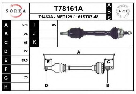 EAI T78161A Приводной вал для MERCEDES-BENZ A-CLASS (Мэрcэдэс-бэнз А класс) EAI T78161A Приводной вал для MERCEDES-BENZ A-CLASS (Мэрcэдэс-бэнз А класс)